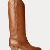 Bottes hautes marron Ralph Lauren Jaelynne en cuir de veau bruni pour femme Bottes hautes marron Ralph Lauren Jaelynne en cuir de veau bruni pour femme