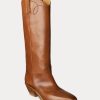 Bottes hautes marron Ralph Lauren Jaelynne en cuir de veau bruni pour femme Bottes hautes marron Ralph Lauren Jaelynne en cuir de veau bruni pour femme