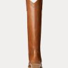 Bottes hautes marron Ralph Lauren Jaelynne en cuir de veau bruni pour femme Bottes hautes marron Ralph Lauren Jaelynne en cuir de veau bruni pour femme