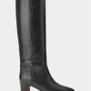 Bottes hautes noires en cuir de veau Ralph Lauren pour femmes Bottes hautes noires en cuir de veau Ralph Lauren pour femmes