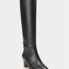 Bottes hautes noires en cuir de veau Ralph Lauren pour femmes Bottes hautes noires en cuir de veau Ralph Lauren pour femmes