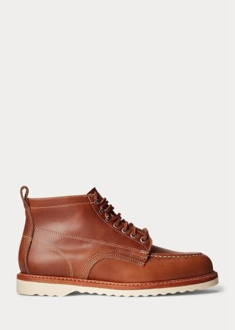 Bottes à lacets en cuir marron Ralph Lauren pour homme