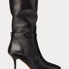 Bottes mi-mollet noires en cuir de veau Ralph Lauren Zoe pour femmes Bottes mi-mollet noires en cuir de veau Ralph Lauren Zoe pour femmes