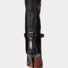 Bottes mi-mollet noires en cuir de veau Ralph Lauren Zoe pour femmes Bottes mi-mollet noires en cuir de veau Ralph Lauren Zoe pour femmes