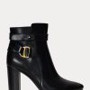Bottes noires en cuir bruni Madelyn de Ralph Lauren pour femmes