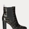 Bottes noires en cuir gaufré Ylah de Ralph Lauren pour femmes Bottes noires en cuir gaufré Ylah de Ralph Lauren pour femmes