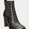 Bottes noires en cuir gaufré Ylah de Ralph Lauren pour femmes Bottes noires en cuir gaufré Ylah de Ralph Lauren pour femmes