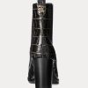 Bottes noires en cuir gaufré Ylah de Ralph Lauren pour femmes Bottes noires en cuir gaufré Ylah de Ralph Lauren pour femmes