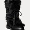 Bottes noires en peau lainée et cuir bruni Ralph Lauren Celia pour femmes Bottes noires en peau lainée et cuir bruni Ralph Lauren Celia pour femmes