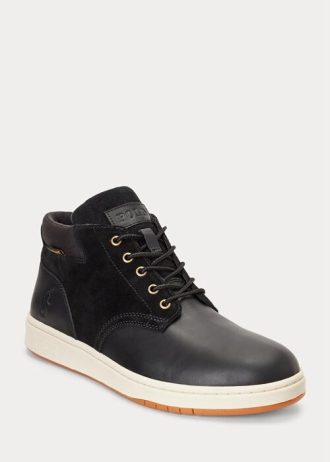 Bottes noires imperméables en cuir et daim Ralph Lauren pour homme