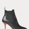 Bottes noires à petits talons en cuir de veau Vachetta Ralph Lauren pour femme Bottes noires à petits talons en cuir de veau Vachetta Ralph Lauren pour femme