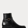 Bottes noires Ralph Lauren Welington en cuir de veau bruni pour homme
