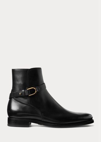 Bottes noires Ralph Lauren Welington en cuir de veau bruni pour homme