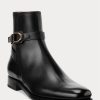 Bottes noires Ralph Lauren Welington en cuir de veau bruni pour homme
