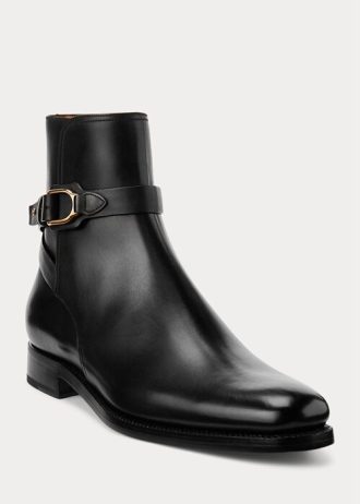 Bottes noires Ralph Lauren Welington en cuir de veau bruni pour homme