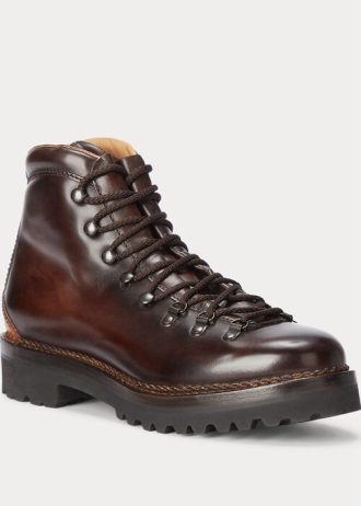 Bottes Ralph Lauren Fidel en cuir de veau bruni marron foncé pour homme