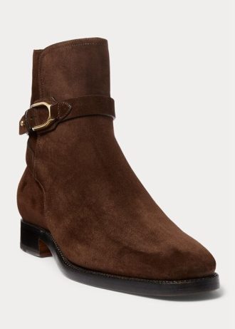 Bottes Ralph Lauren Welington en daim de veau marron foncé pour homme
