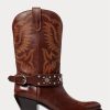 Bottes western en cuir de veau clouté marron Ralph Lauren pour femme Bottes western en cuir de veau clouté marron Ralph Lauren pour femme