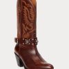 Bottes western en cuir de veau clouté marron Ralph Lauren pour femme Bottes western en cuir de veau clouté marron Ralph Lauren pour femme