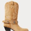 Bottes western kaki en daim et veau clouté Ralph Lauren pour femme