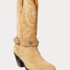 Bottes western kaki en daim et veau clouté Ralph Lauren pour femme