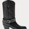 Bottes western noires en cuir de veau clouté Ralph Lauren pour femmes Bottes western noires en cuir de veau clouté Ralph Lauren pour femmes