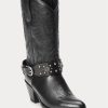 Bottes western noires en cuir de veau clouté Ralph Lauren pour femmes Bottes western noires en cuir de veau clouté Ralph Lauren pour femmes