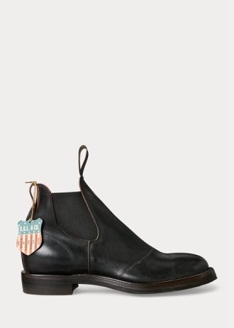 Bottines Chelsea noires en cuir bruni à la main pour homme Ralph Lauren