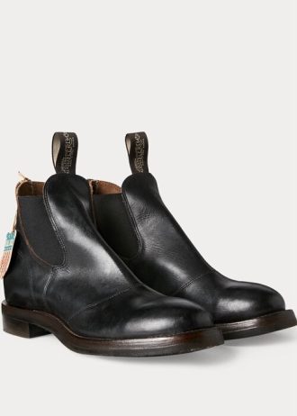 Bottines Chelsea noires en cuir bruni à la main pour homme Ralph Lauren