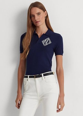 Cardigan en coton bicolore crème/bleu marine pour femme Ralph Lauren