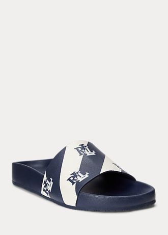 Chaussons en similicuir bleu marine pour femme Ralph Lauren avec logo Audrina