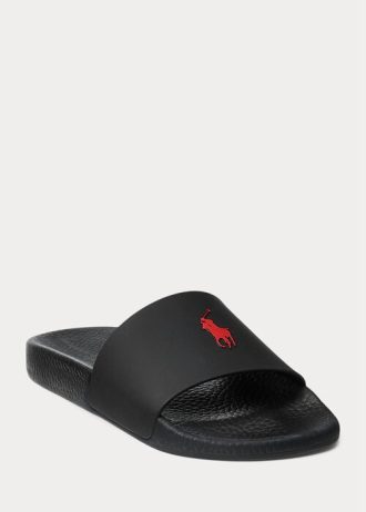 Chaussons noirs/rouges Ralph Lauren Signature Pony pour homme