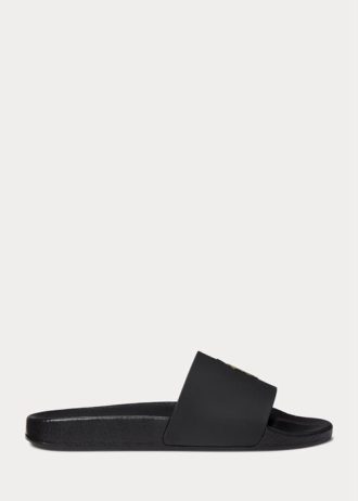 Chaussons Ralph Lauren Signature Pony noirs/dorés pour homme Chaussons Ralph Lauren Signature Pony noirs/dorés pour homme