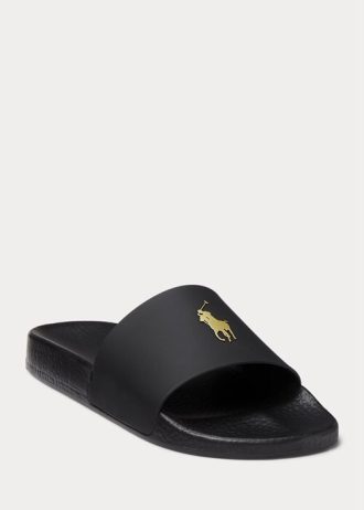 Chaussons Ralph Lauren Signature Pony noirs/dorés pour homme Chaussons Ralph Lauren Signature Pony noirs/dorés pour homme