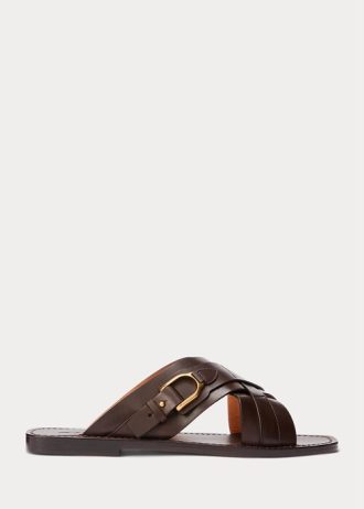 Chaussons Ralph Lauren Welington en cuir de veau marron foncé pour homme Chaussons Ralph Lauren Welington en cuir de veau marron foncé pour homme