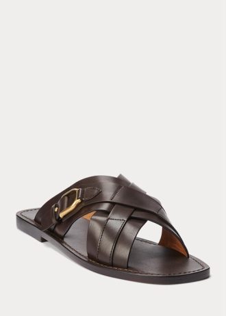 Chaussons Ralph Lauren Welington en cuir de veau marron foncé pour homme Chaussons Ralph Lauren Welington en cuir de veau marron foncé pour homme