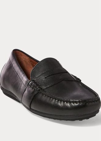 Chaussures décontractées noires Ralph Lauren Reynold pour hommes, en cuir pleine fleur