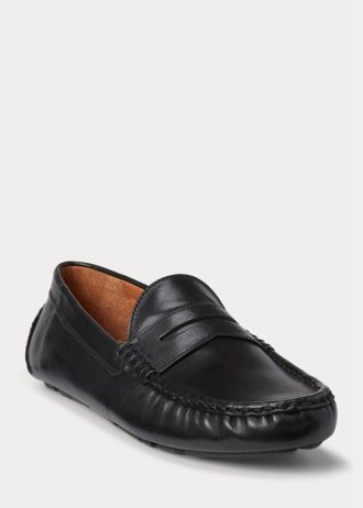 Chaussures de conduite décontractées en cuir noires pour hommes Ralph Lauren Anders