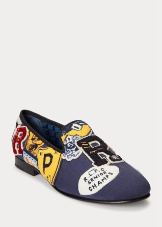 Chaussures habillées en toile bleu marine multicolores pour homme Ralph Lauren Paxton avec logo