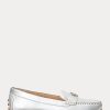 Chaussures plates argentées pour femmes Ralph Lauren Barnsbury en cuir nappa métallisé Chaussures plates argentées pour femmes Ralph Lauren Barnsbury en cuir nappa métallisé