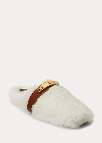 Chaussures plates blanches en peau lainée Polo ID Ralph Lauren pour femmes