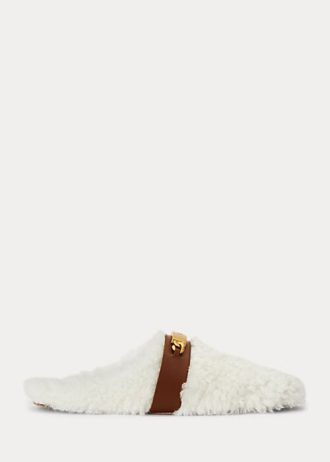 Chaussures plates blanches en peau lainée Polo ID Ralph Lauren pour femmes