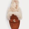 Chaussures plates en daim marron Ralph Lauren Savanah pour femmes avec bordure en fausse fourrure Chaussures plates en daim marron Ralph Lauren Savanah pour femmes avec bordure en fausse fourrure