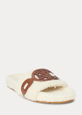 Chaussures plates en peau lainée Dixie de Ralph Lauren pour femme, couleur crème