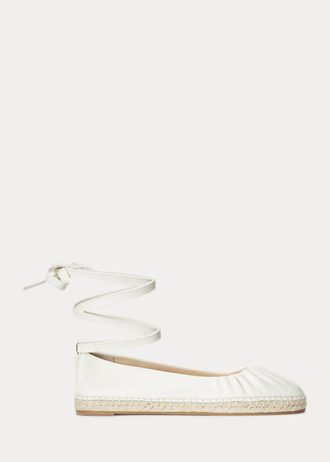 Chaussures plates à lacets en cuir nappa Cecilia de Ralph Lauren pour femme, couleur crème