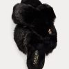 Chaussures plates noires en fausse fourrure Sydni pour femmes de Ralph Lauren Chaussures plates noires en fausse fourrure Sydni pour femmes de Ralph Lauren