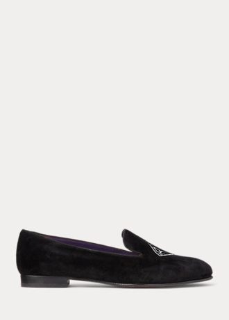 Chaussures plates noires en velours brodé Alonzo de Ralph Lauren pour femmes