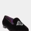 Chaussures plates noires en velours brodé Alonzo de Ralph Lauren pour femmes Chaussures plates noires en velours brodé Alonzo de Ralph Lauren pour femmes