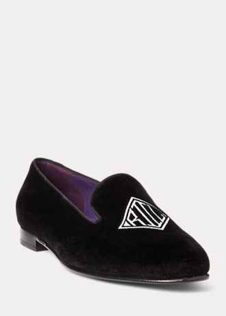Chaussures plates noires en velours brodé Alonzo de Ralph Lauren pour femmes
