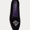 Chaussures plates noires en velours brodé Alonzo de Ralph Lauren pour femmes Chaussures plates noires en velours brodé Alonzo de Ralph Lauren pour femmes